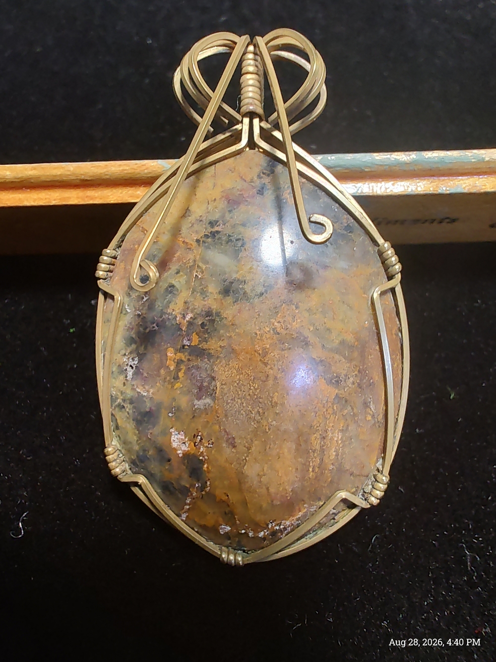Handcrafted Golden Wire Wrapped Brown Jasper Bug Pendant